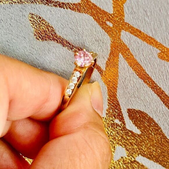 14K Gold Pink/White Cz Solitaire Ring - Picture 13 of 16
